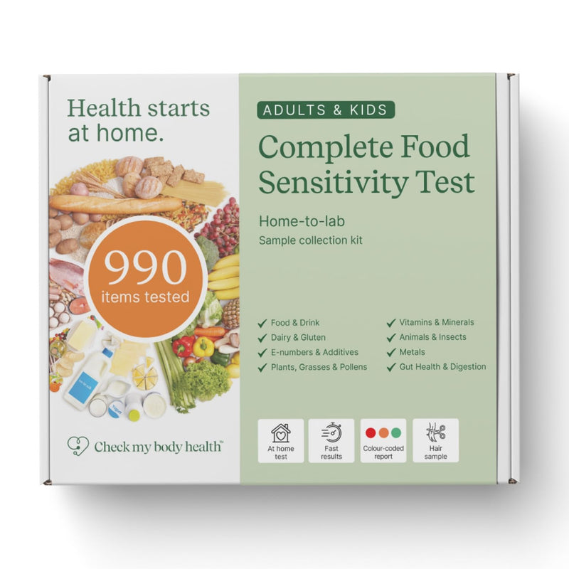 Food Sensitivity Test Kit for Adults & Kids - 990 Items - Hair Sample | Complete Food Sensitivity Test by Check My Body Health - Results in 3–5 Days - Includes Nutritional Support and Meal Planner 900 Test Kit