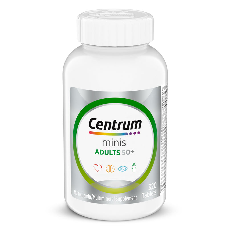 Centrum Minis Silver Multivitamin for Adults 50 and Over, 320 Tablets | Contains Vitamin D3, B Vitamins, Clinically Proven to Support Memory as You Age, GLP-1 Support Unflavored 320 Count (Pack of 1)