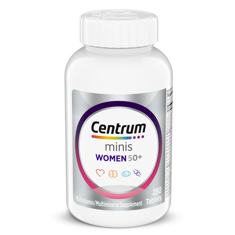 Centrum Minis Silver Women's Multivitamin, Women 50 and Over, 280 Tablets | Contains Vitamin D3, B Vitamins, Calcium, and Antioxidants, Non-GMO Ingredients, Supports Memory and Cognition, GLP-1 Support Unflavored 280 Count (Pack of 1)