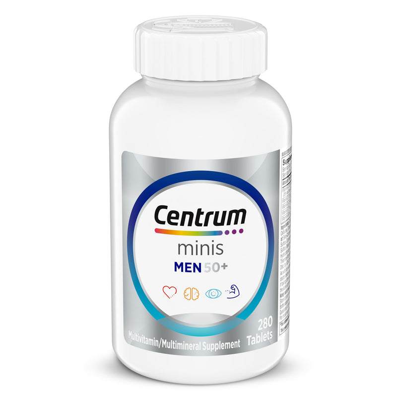 Centrum Minis Silver Men's Multivitamin for Men 50 and Over, 280 Tablets | Contains Vitamins D3, E, B6, and B12, Gluten Free, Non-GMO Ingredients, GLP-1 Support Unflavored 280 Count (Pack of 1)