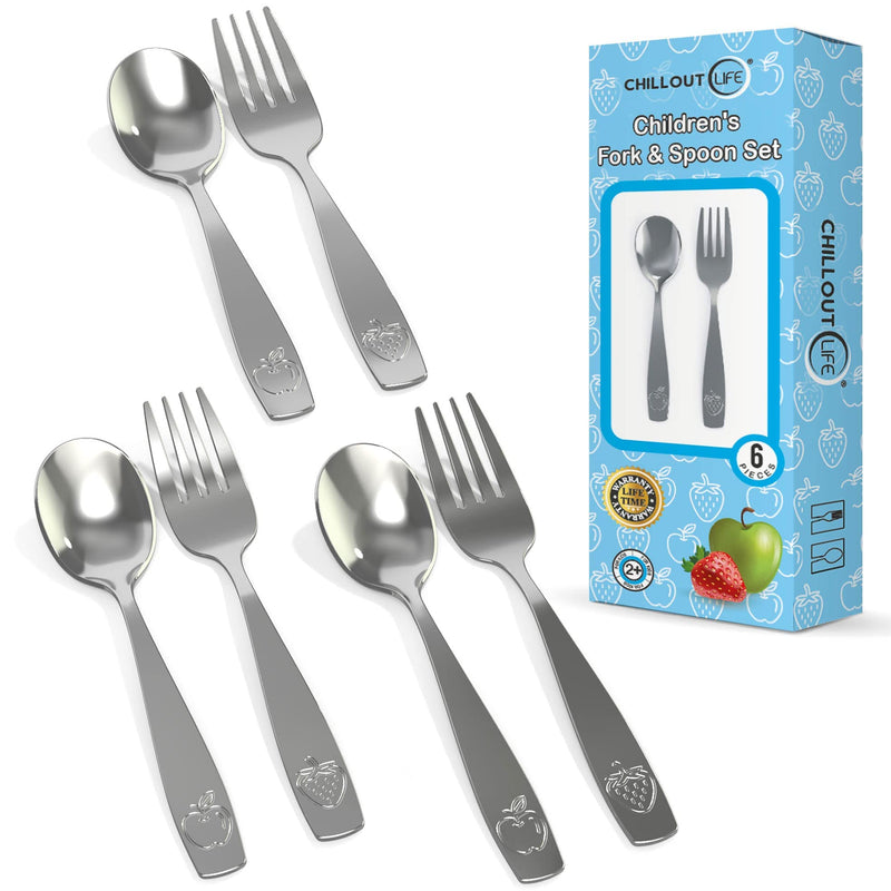[Australia] - 6 Piece Stainless Steel Kids Silverware Set - Child and Toddler Safe Flatware - Kids Utensil Set - Metal Kids Cutlery Set (Includes 3 Small Kids Spoons & Kids 3 Forks) 6 Piece 