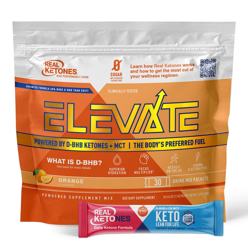 [Australia] - Real Ketones MCT & BHB Exogenous Ketones Drink Mix Packets Elevate Keto Electrolytes Powder Packets No Sugar with 4 Main Electrolytes plus Hydrating Proprietary Keto BHB - 30 Pack Orange Orange Blast 