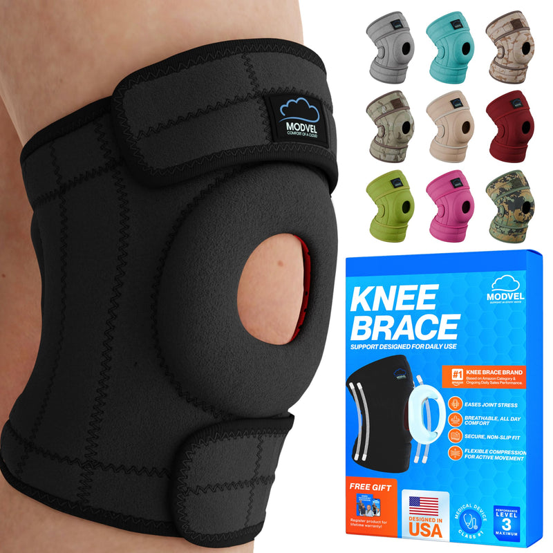 Modvel ELITE Knee Brace for Men & Women – Patella Gel Pads & Side Stabilizers for ACL, Meniscus Tear, Arthritis & Injury Recovery – Maximum Support for Running, Sports & Joint Pain Relief Small/Medium A Black 1