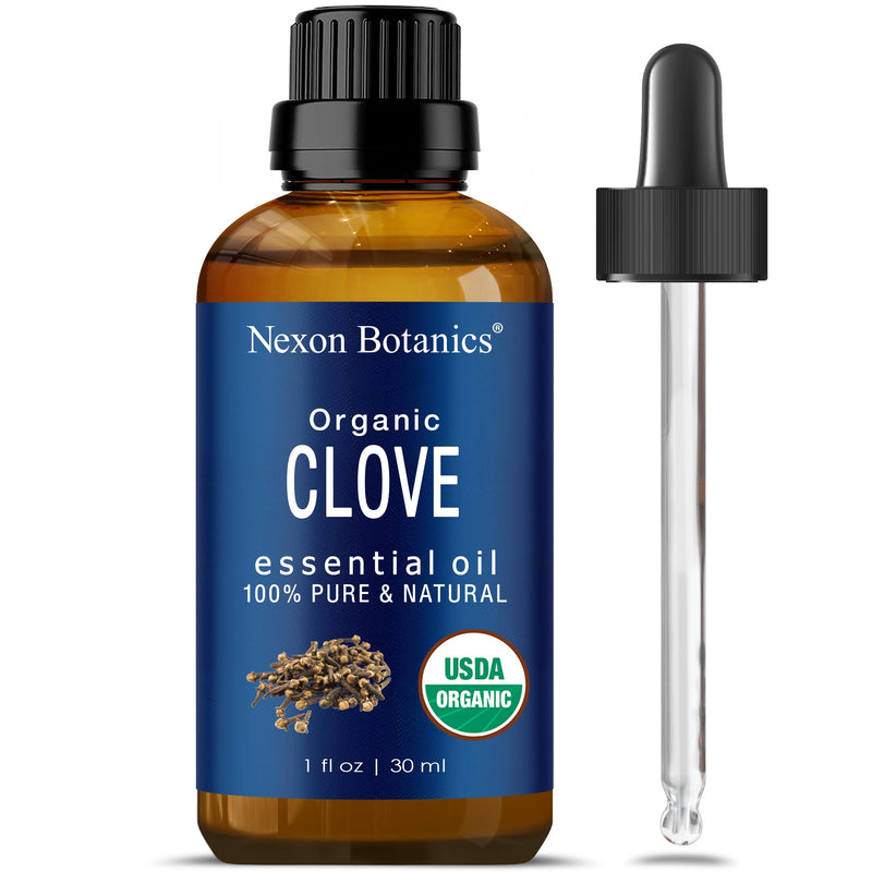 [Australia] - Organic Clove Essential Oil 30 ml - Pure, Undiluted Oil for Tooth Ache Ease - Soothes Sore Muscles - Clove Bud Essential Oil for Teeth, Gums, Toothache, Skin Use and Hair Care - Nexon Botanics 1 Fl Oz (Pack of 1) 