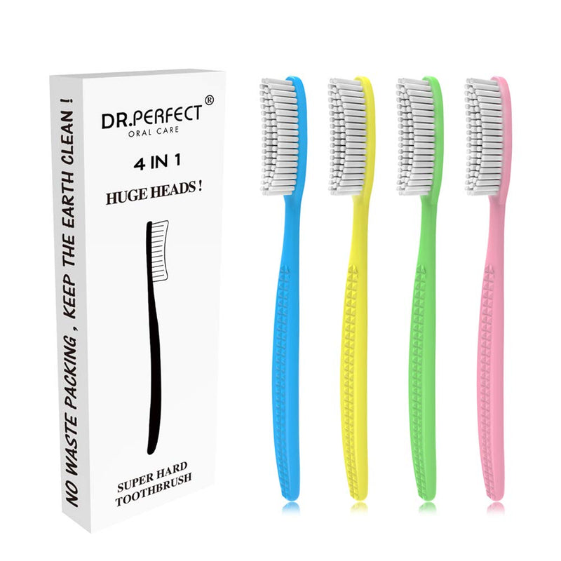 [Australia] - DR PEFECT Extra Hard & Firm Toothbrush BPA Free Large Long Head Whitening Teeth Pack of 4 