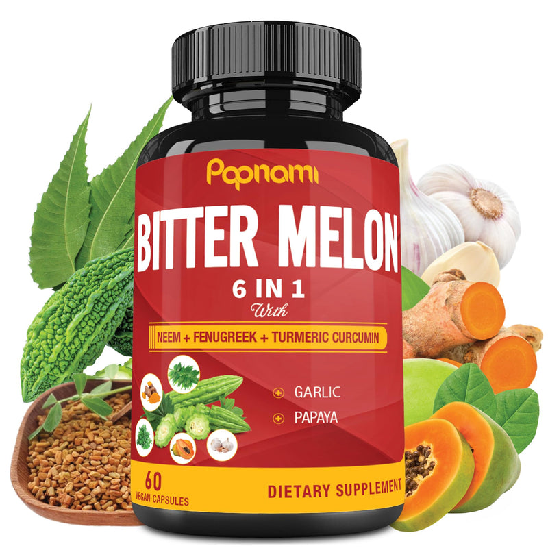 [Australia] - Organic Bitter Melon Extract Capsules - 60 Pills 2 Month - Combined Neem, Fenugreek, Curcumin, Garlic & Papaya 60 Count (Pack of 1) 