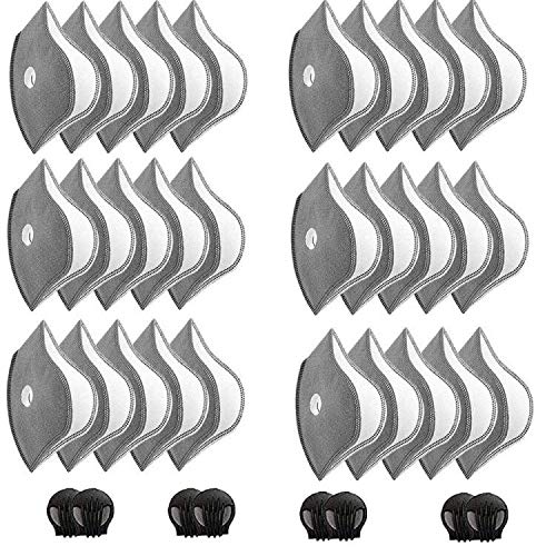 [Australia] - 30 Pcs Activated Carbon Face Filters Anti Dust Replacements Parts for Most Sport Bicycle Cycling Mask Filters with 8 Exhaust Breathing Valves Replacement 