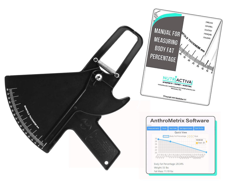 Skinfold Caliper with Body Fat Software and Multilingual Manual (Black)