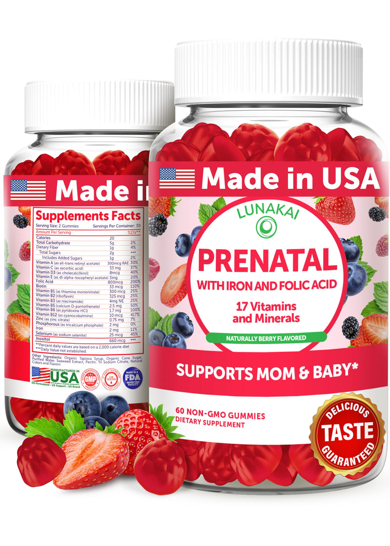 [Australia] - Prenatal Vitamins with Iron & Folic Acid - Proprietary Formula Pregnancy Multivitamin Gummies for Women, 60 Count Single Bottle 