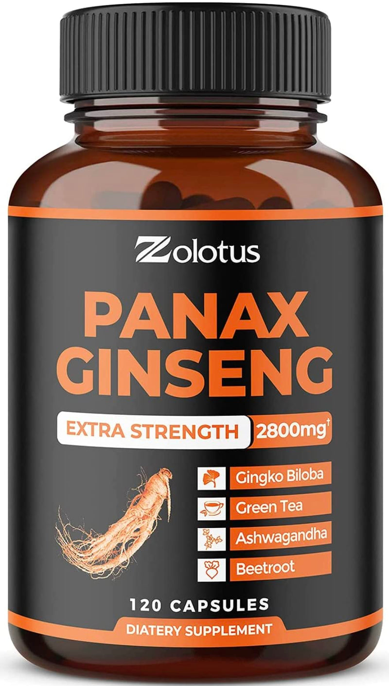 [Australia] - Zolotus Korean Red Panax Ginseng + Ginkgo Biloba - 2800mg Extra Strength with Ashwagandha, Beetroot, Green Tea - Support Strength, Stamina, Energy Production & Mood Balance - 120 Capsules 120 Count (Pack of 1) 