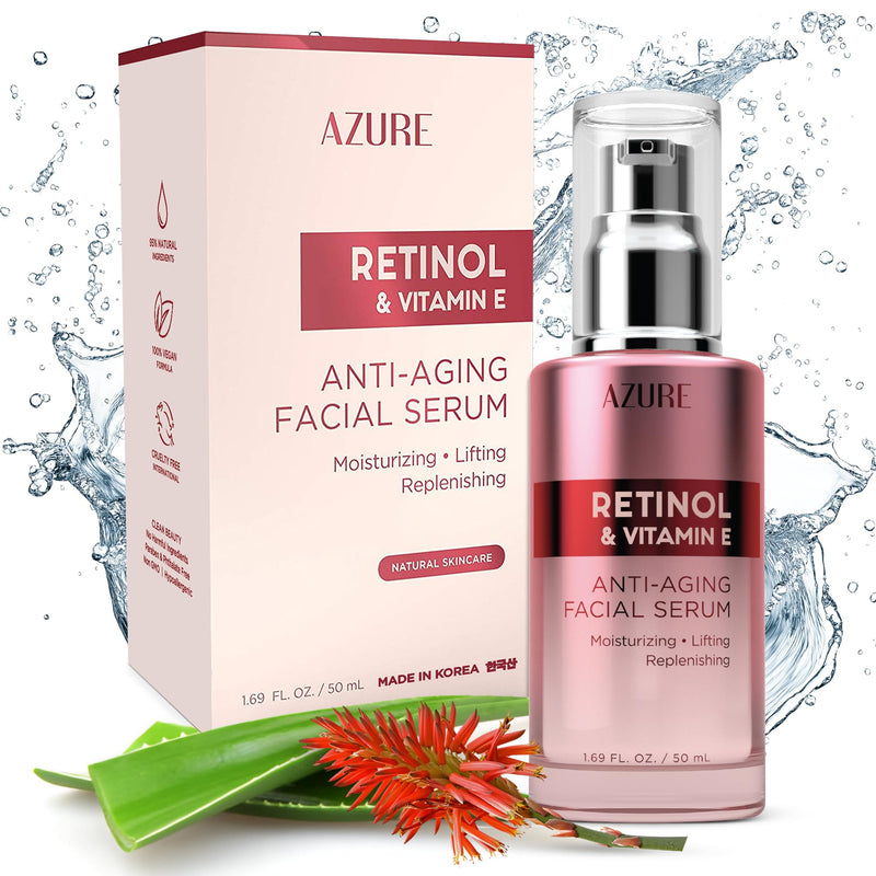 Azure Cosmetics Retinol Serum For Face - Dermatologist Tested, Anti Aging for Dark Spots & Skin Smoothing - Vitamin E for Replenishing & Skin Renewal - Vegan, Clean Beauty, Korean Skin Care - 1.69 oz Retinol & Vitamin E (Pack of 1)