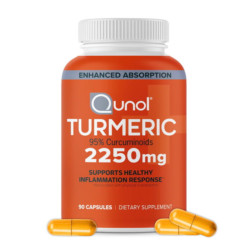 Qunol Turmeric 2250mg + Black Pepper for Enhanced Absorption, 90 Capsules | Extra Strength Curcumin Supplement with 95% Curcuminoids, Supports Joint Health and a Healthy Inflammation Response 90 Count (Pack of 1)