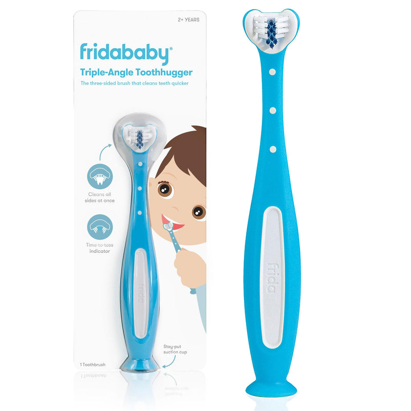 [Australia] - Frida Baby Triple-Angle Toothhugger Training Toddler Toothbrush | Toddler Toothbrush 2 Years and Up, Cleans All Sides at Once | Blue 1 Count (Pack of 1) 