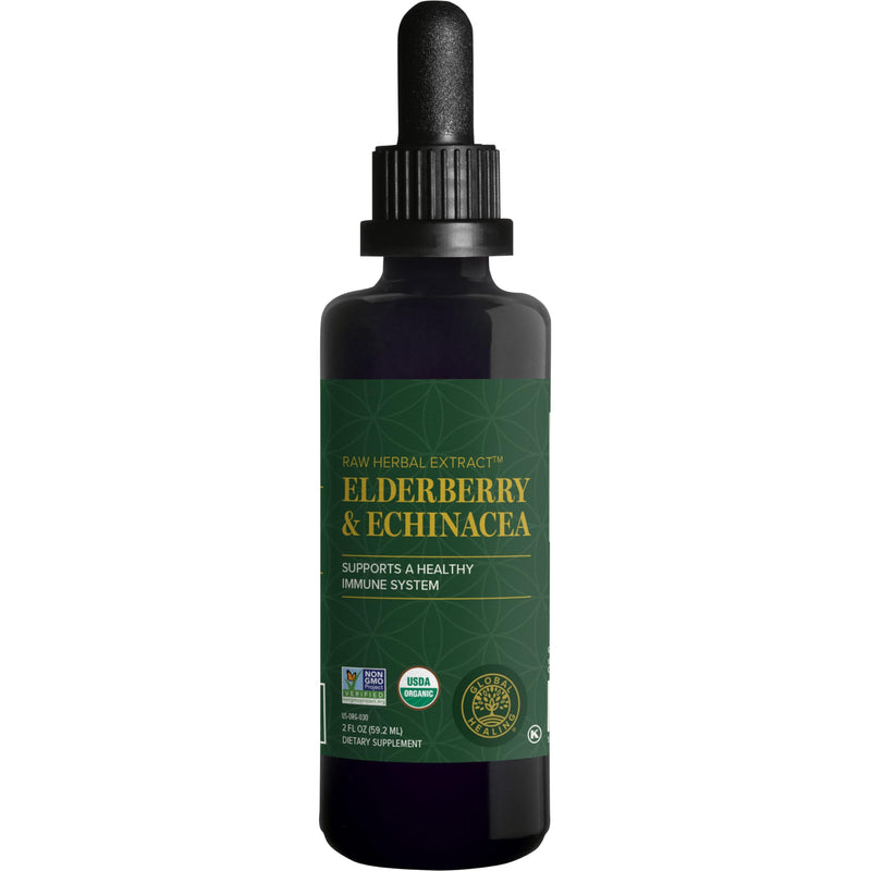 [Australia] - Global Healing Center USDA Organic Elderberry & Echinacea Liquid Supplement Tincture | Antioxidant Immune Support Against Harmful Organisms for Adults and Kids, Vegan, Non-GMO, 2-Month Supply (2 Oz) 
