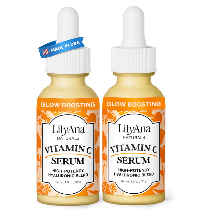 LilyAna Naturals Vitamin C Face Serum with Hyaluronic Acid, 2-Pack | Anti-aging serum with vitamin E helps reduce age spots and sun damage while supporting collagen and elastin. 1 Ounce (Pack of 2)