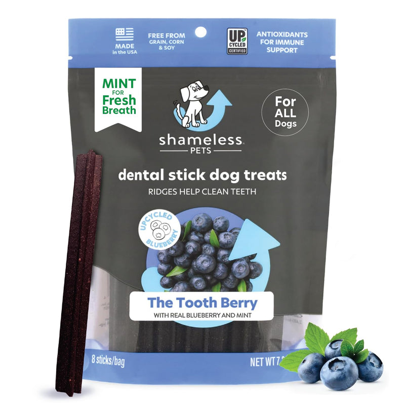 Shameless Pets Dental Treats for Dogs, The Tooth Berry - Healthy Dental Sticks with Immune Support for Teeth Cleaning & Fresh Breath - Dog Bones Dental Chews Free from Grain, Corn & Soy 7.2 Ounce (Pack of 1) - PawsPlanet Australia