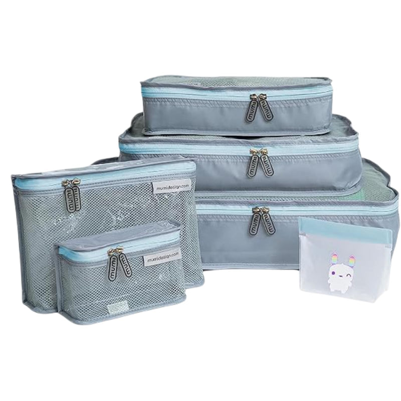 MUMI Piccolo Packing Bundle – Baby Travel Organizer Set of 6 | Packing Cubes & Toiletry Bags for Baby Essentials | Diaper Bag & Suitcase Organizer | New Parent Gift Set Blue