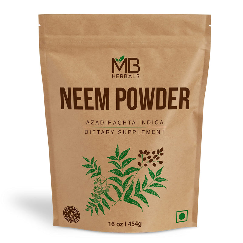 [Australia] - MB Herbals Pure Neem Powder 1 Pound | 16 Oz | 454 Gram | Wild Crafted Neem Leaf Powder | Very Bitter Neem Supplement for Skin Hair and Detox | Azadirachta Indica 