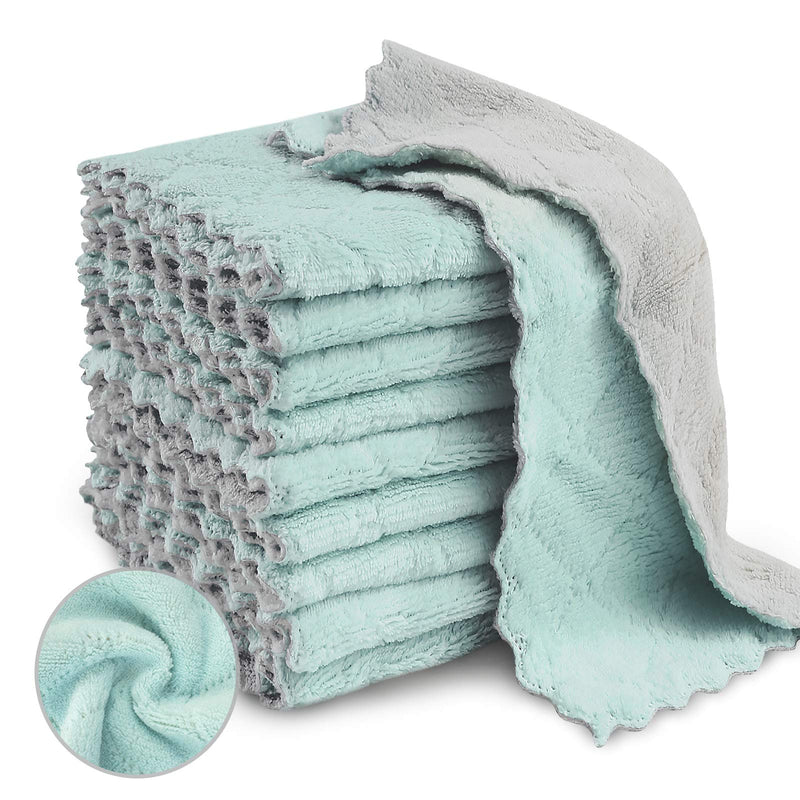 [Australia] - 20 Pack Kitchen Dish Cloths, Super Absorbent Microfiber Cleaning Cloth for Cleaning Dishes, Kitchen, Bathroom, Car (Grey & Green) Green Grey 