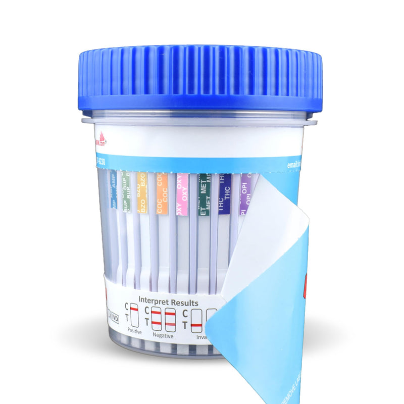 6 Panel Urine Test Cup – 5 Pack – Multi-Panel Testing Cup – 12 Panel Now | Temperature Strip, Tests for AMP, BUP, BZO, COC, OPI300 (MOP) & OXY, Up to 6 Different Drugs Detected, Multi-Drug Test