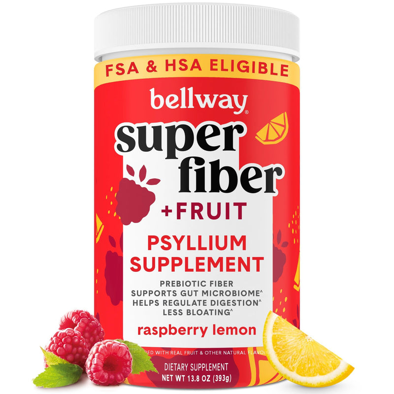 [Australia] - Bellway Super Fiber Powder + Fruit, Sugar Free Organic Psyllium Husk Powder Fiber Supplement for Regularity, Bloating Relief & Digestive Health, Plant-Based, Raspberry Lemon (50 Servings) 
