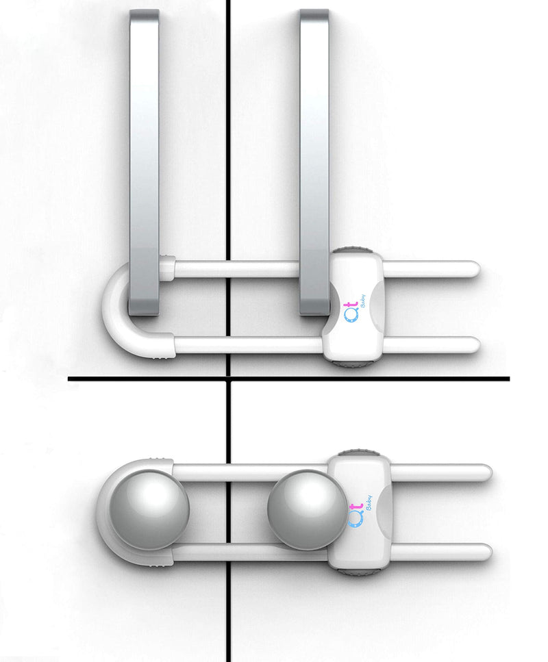 [Australia] - Baby Proofing Cabinet Locks | Adjustable U Shaped Baby Safety Latches for Drawers, Fridge, Closet |Modern Baby Proofing Cabinet Lock with Extra Secure Lock Buttons (Pack of 2, White) Pack of 2 