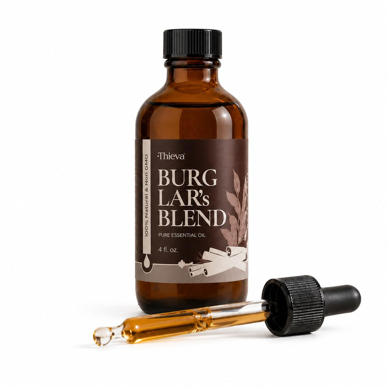 THIEVA Burglar's Blend Essential Oil, USDA Organic, 4 oz | Pure Undiluted Clove, Cinnamon, Eucalyptus, Rosemary and Lemon Blend for DIY Cleaning, Diffusers and Seasonal Home Wellness Burglars