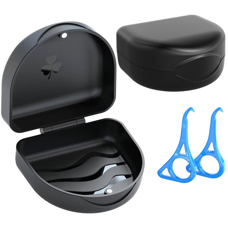[Australia] - 2PCS Retainer Case Denture Case: BVN Orthodontic Dental Case, Slim Braces Case, Mouth Guard Case, Denture Box, Teeth Aligner Case, Night Guard Case Container Storage Holder Black B. Black, 2pcs 