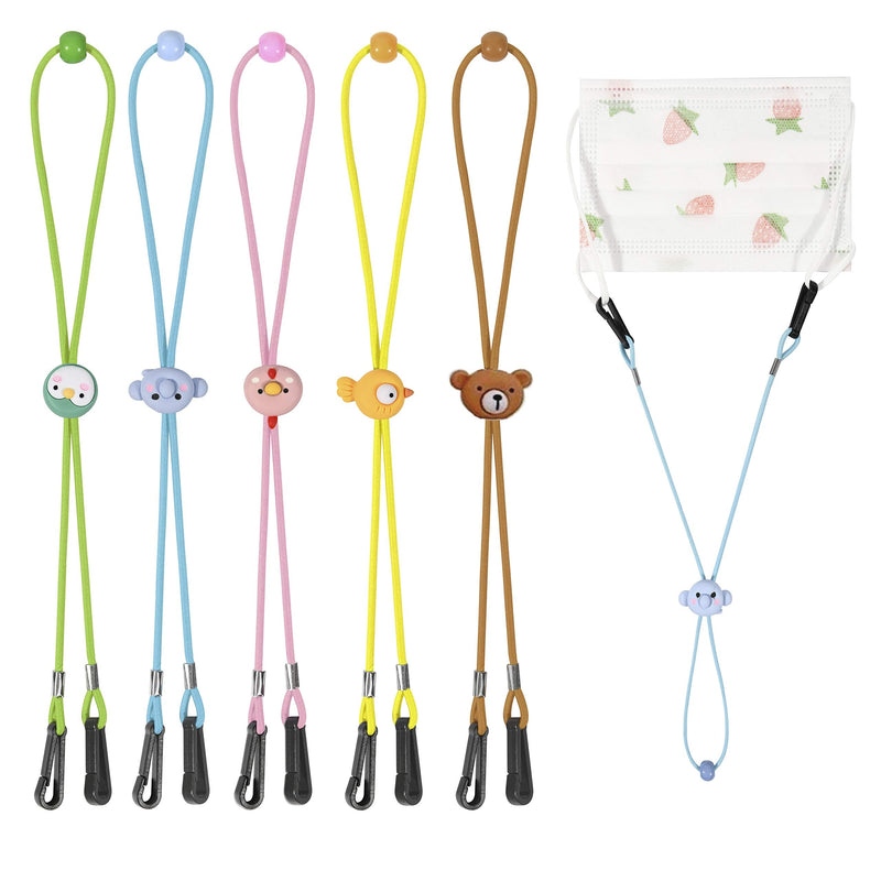 [Australia] - Adjustable Mask Holder with Clips, Safety & Comfortable Mask Lanyards Necklace, Elastic Strap Lanyard String Hooks 5 Pcs-animal 