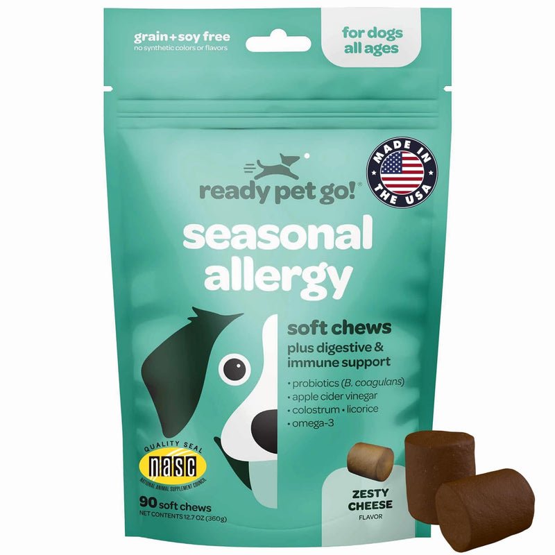 Dog Allergy Chews with Probiotics | Seasonal Allergy Chews for Dogs with Wild Alaskan Salmon Oil & Colostrum | Environmental Dog Allergy Support | NASC Certified & Made in The USA | 90 Chews - PawsPlanet Australia