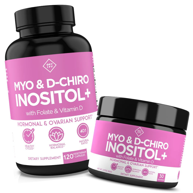 Premium Inositol Supplement Bundle - Myo-Inositol and D-Chiro Inositol Plus Folate and Vitamin D - Capsule & Powder - Hormone Balance & Healthy Ovarian Support for Women - Vitamin B8 - 60 Day Supply