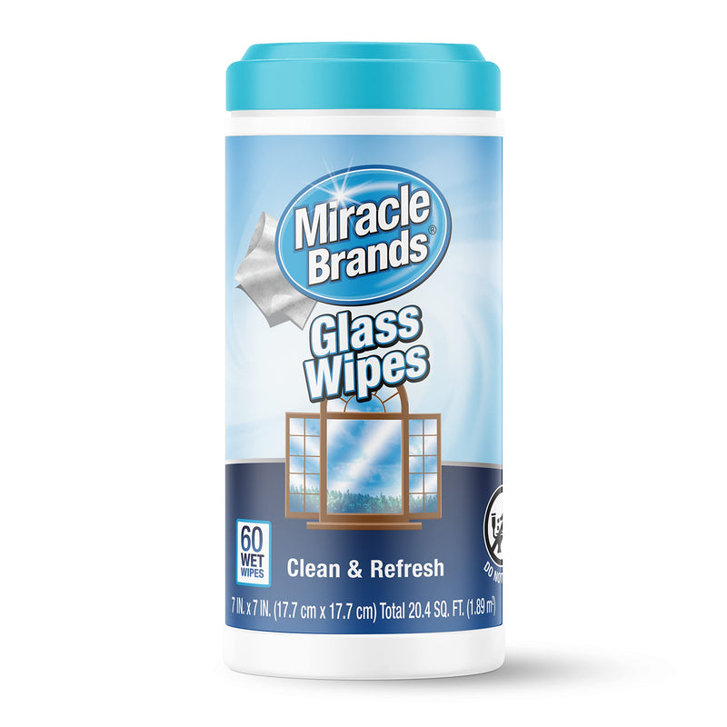 [Australia] - MiracleWipes for Glass, Disposable and Streak Free Cleaning Wipes for Mirrors, Windows, Kitchen, Home, and Auto- 60 Count 60 Count (Pack of 1) 