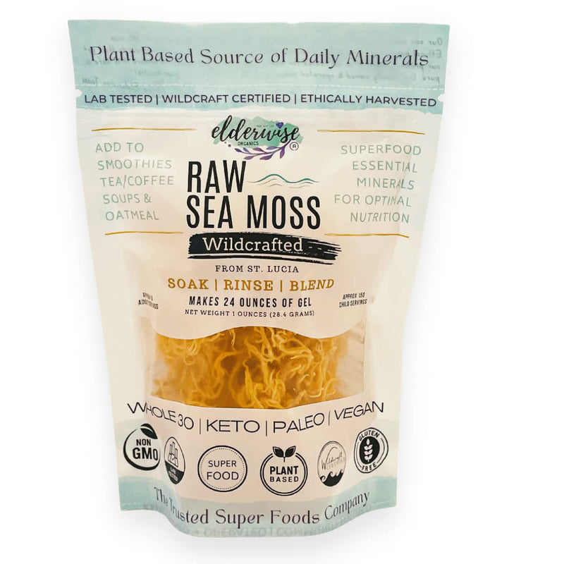 Elderwise Golden Sea Moss, Raw Wildcrafted Gracilaria, Makes 24oz Gel | Sun-Dried Sea Moss with no chemicals used or Flavors; a Simple Mineral & Vitamin Rich Choice for home kitchens