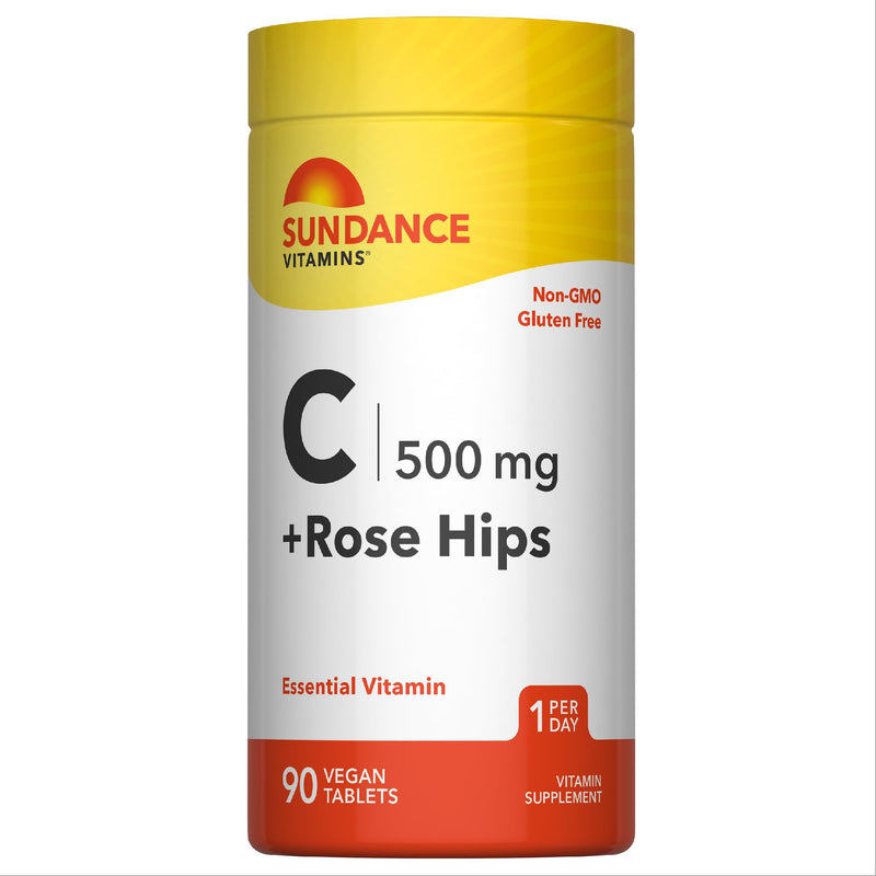 Sundance Vitamin C with Rose Hips | 500mg | 90 Vegetarian Tablets | Essential Vitamin | Vegetarian, Non-GMO, and Gluten Free Supplement