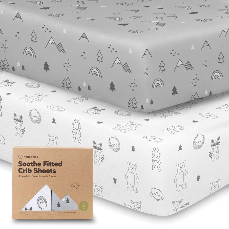[Australia] - 2-Pack Organic Crib Sheets for Boys, Girls - Jersey Fitted Crib Sheet, Baby Crib Sheets Neutral, Crib Mattress Sheet, Cotton Crib Sheets, Breathable Crib Sheet, Baby Mattress Sheets (Woodland) Woodland 
