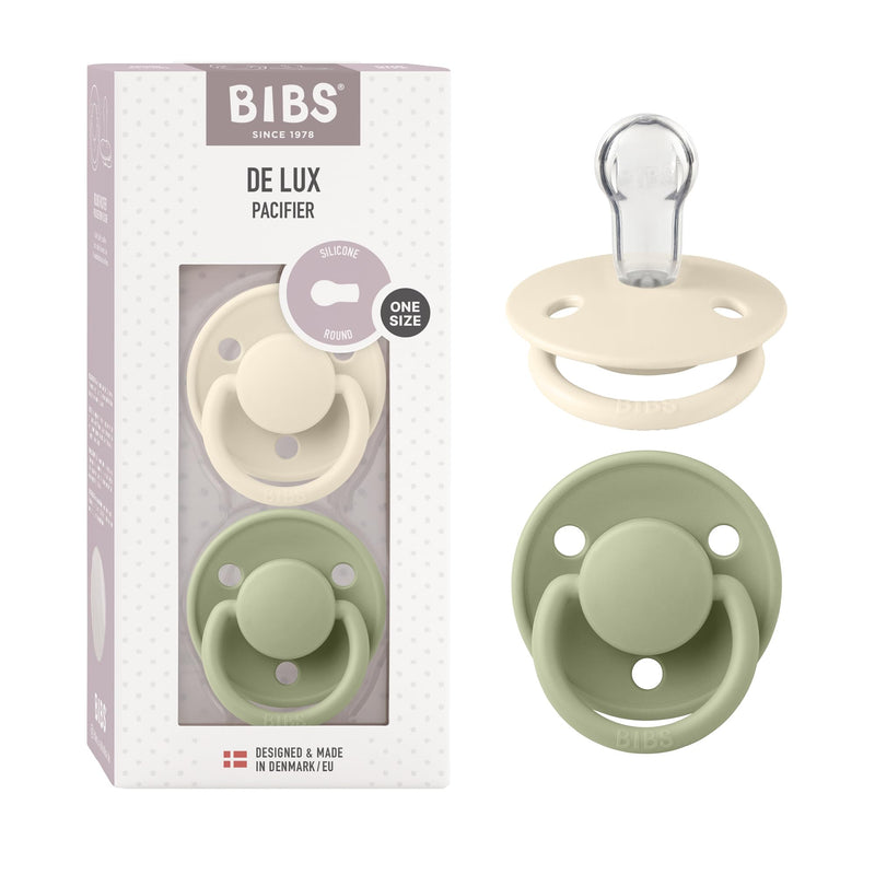 [Australia] - BIBS Pacifiers - De Lux Collection | BPA-Free Baby Pacifier | Made in Denmark | Set of 2 Ivory/Sage Color Premium Soothers | Size One Size 2 Count (Pack of 1) 