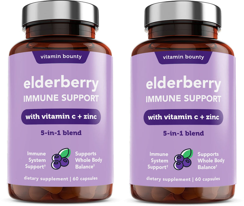 Vitamin Bounty Elderberry Immune Support - with Zinc, Vitamin C & Echinacea, Advanced 5-in-1 Blend, Powerful Antioxidant, Supports Whole Body Balance, Non-GMO - 60 Capsules, 2 Pack 60 Count (Pack of 2)