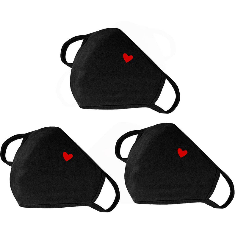 [Australia] - Fashion Cute Heart Face Protection with Adjustable Nose Bridge - Mothers Day Gifts, Gifts for Women, Unisex Cotton Cloth Heart Masks, Washable Reusable Warm for Outdoor Activities Pack of 3 
