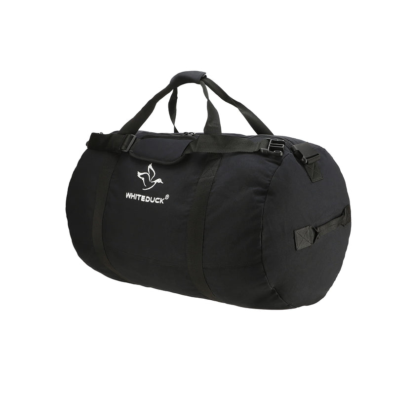 WHITEDUCK Heavy Duty Canvas Duffel Bag for Men and Women - Foldable Military Army Style Duffel Bag, with Full Length Zipper- Outdoors, Travel, Gym & Storage Black 48" x 20"