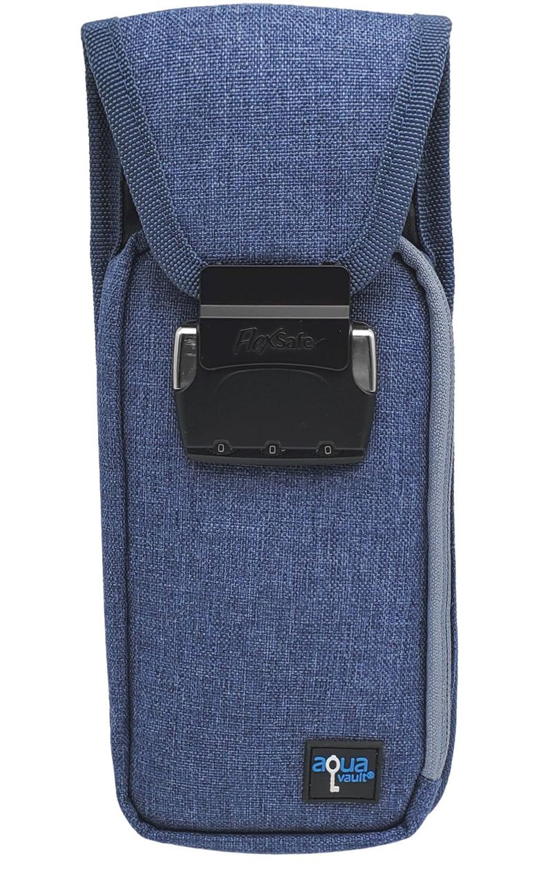Mini Portable Travel Safe Anti-Theft Lock Box Beach Pool Hotel Gym | Blue mini safe in cut-resistant nylon. Water-resistant with RFID blocking. For phones and valuables at the beach or hotel.