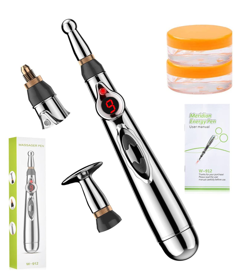[Australia] - 3-in-1 Massage Acupuncture Pen, Electronic Pain Relief Therapy, Meridian Energy Massager Pen Self Massage Tools Muscle Healing with Massaging Gel Copper 