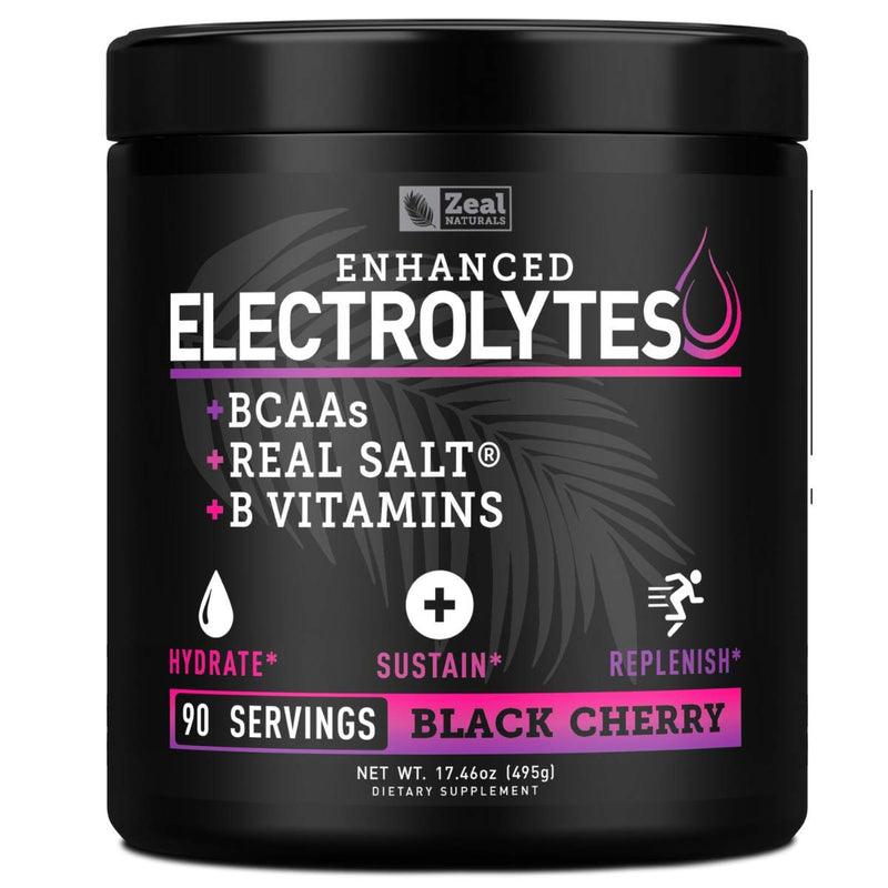 [Australia] - Enhanced Electrolyte Powder (Black Cherry| 90ct.) Sugar Free + BCAA, B-Vitamins & Real Salt® - Keto Electrolytes Drinks, Hydration Powder w Potassium, Sodium, Zinc, Magnesium for Hydration & Recovery Black Cherry - 90 Servings 