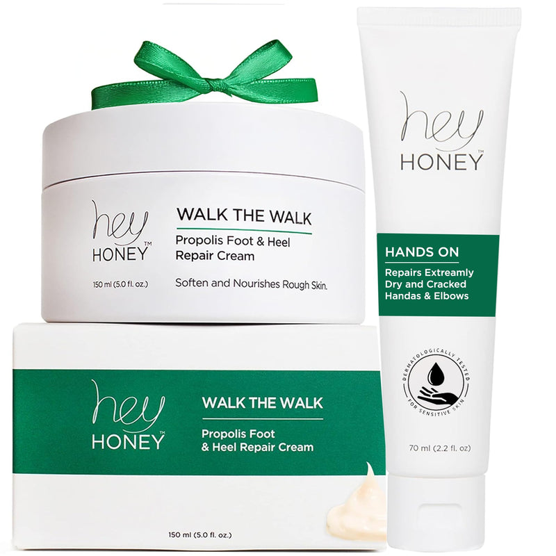 [Australia] - Hey Honey Skincare Hands & Feet Haydration Treatment Gift Set | Spa Grade Home Treatment For Extremely Dry Skin | Instant Relief For Cracked Elbows, Feet and Heels | 7.5 Oz 