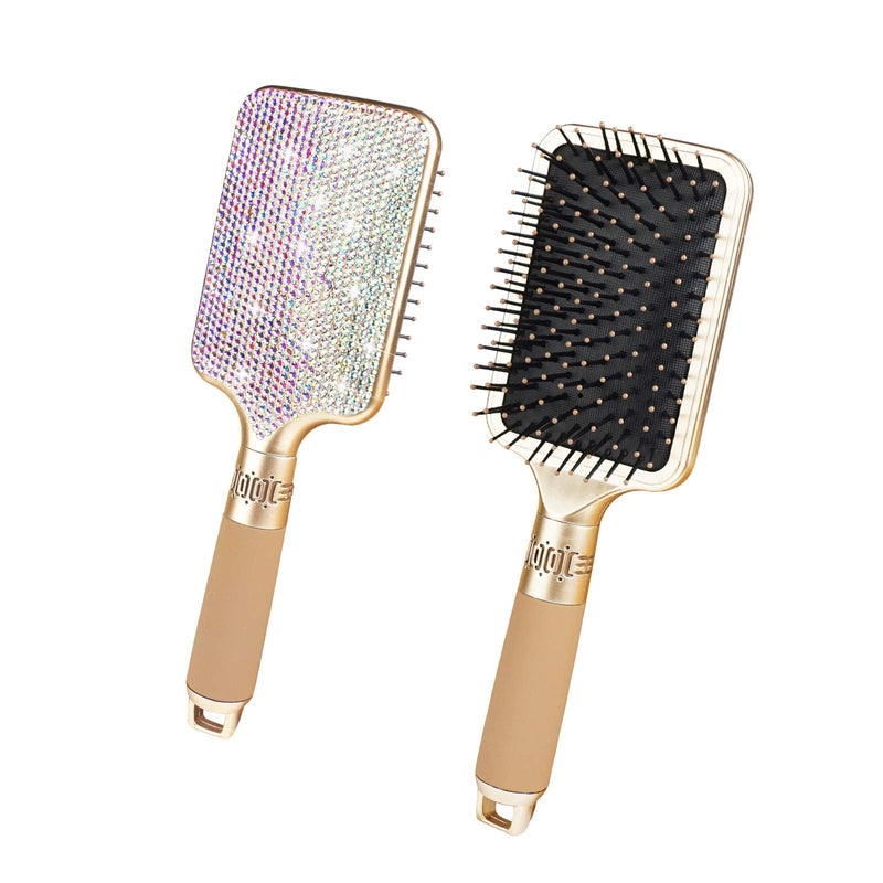 Hair Brush Detangles Instantly Removing Tangles, Knots, Fly Aways Exceptional Wig Brush For Hair Wraps & Weave Management Handmade Luxury Bling Crystal Paddle Brush Cute Rhinestone (AB Color) AB Color
