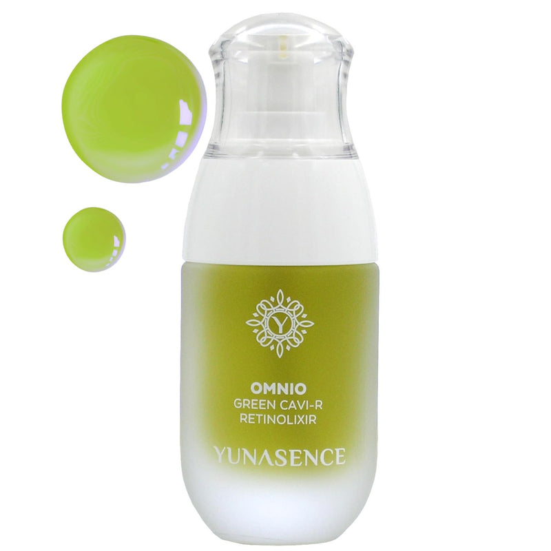 YUNASENCE OMNIO Green Cavi-R Retinolixir, w/3% Bakuchiol, Marula, Vitamin C, Chaga Mushroom. Anti Aging, Firming. Bio-Retinol.