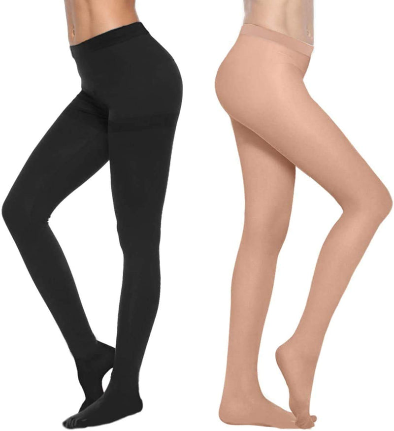 [Australia] - 2 Pairs Compression Pantyhose 20-30 mmHg Closed Toe Opaque Graduated Support Hose Stocking for Women Relieve Varicose Veins Beige and Black XL 