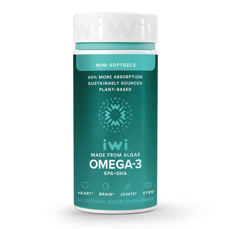 [Australia] - Iwi life Omega-3, 60 Mini Softgels (30 Servings), Easy to Swallow, Plant-Based Algae Omega 3 with EPA + DHA, Whole-Body Support Dietary Supplement, Krill & Fish Oil Alternative, No Fishy Aftertaste 60 Count (Pack of 1) 