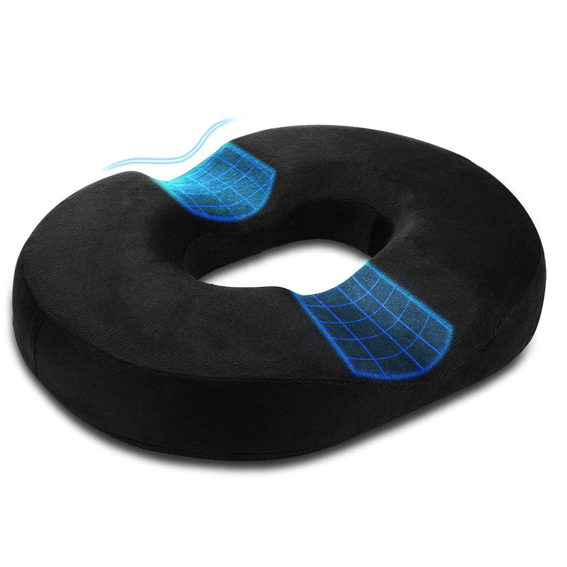 [Australia] - Donut Pillow Hemorrhoid Pillow for Office Chair, Orthopedic Pressure Relief Pillow for Tailbone, Coccyx, Postpartum Pregnancy & After Surgery Sitting,18 Inches Black 