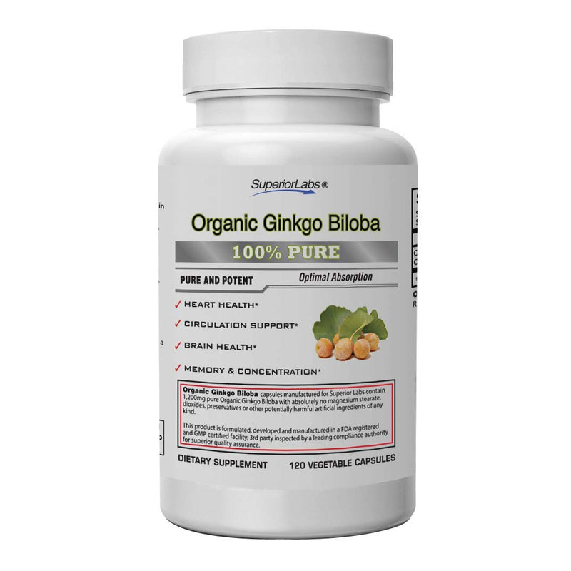 [Australia] - Superior Labs - Organic Ginkgo Biloba - 1200mg, 120 Vegetable Capsules - Added Black Pepper for Optimal Absorption - Supports Brain and Heart Health - Memory & Concentration - Circulation Support 