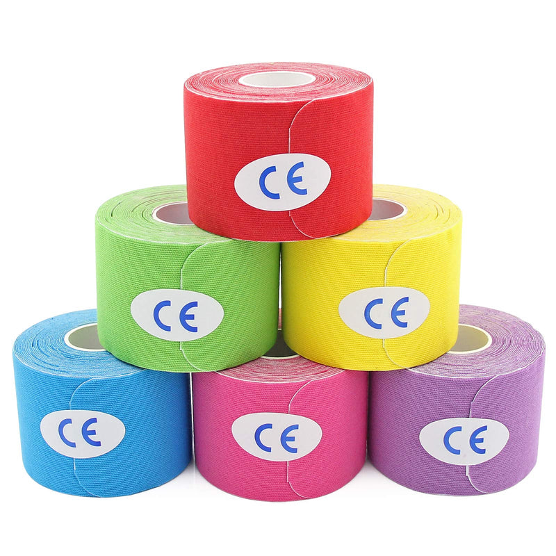 [Australia] - MUEUSS Kinesiology Tape,Sports Tape,Athletic Tape Elastic Cotton Precut Strips,Waterproof Tape for Muscles,Knees,Shoulders Plantar Fasciitis Pain Relief (6rolls MixcolorA) 6rolls Mixcolora 